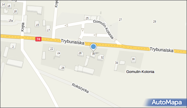 Gomulin-Kolonia, Trybunalska, 30, mapa Gomulin-Kolonia