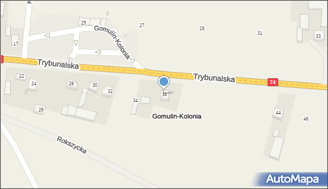 Gomulin-Kolonia, Trybunalska, 36, mapa Gomulin-Kolonia