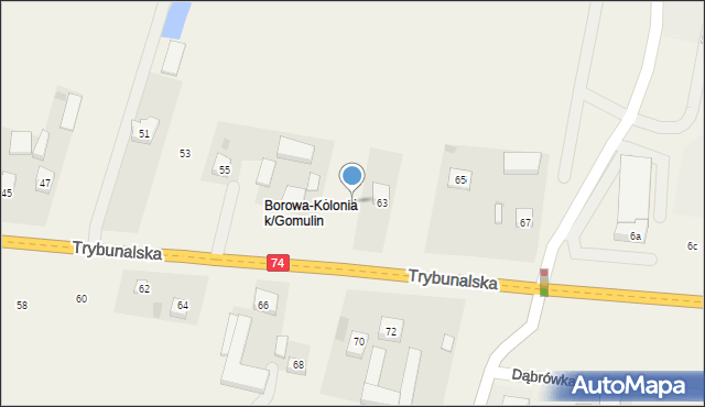 Gomulin-Kolonia, Trybunalska, 61, mapa Gomulin-Kolonia