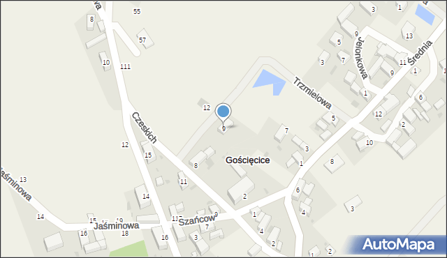 Gościęcice, Trzmielowa, 9, mapa Gościęcice