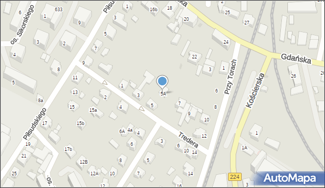 Kartuzy, Tredera Franciszka, 5A, mapa Kartuzy