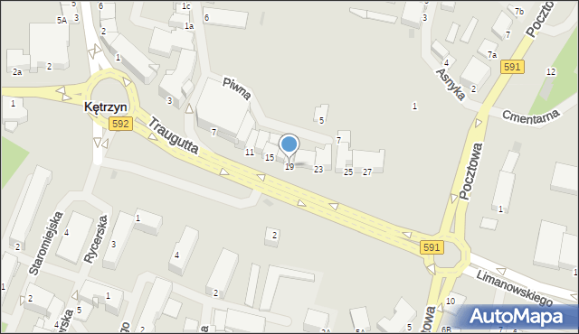Kętrzyn, Traugutta Romualda, gen., 19, mapa Kętrzyn