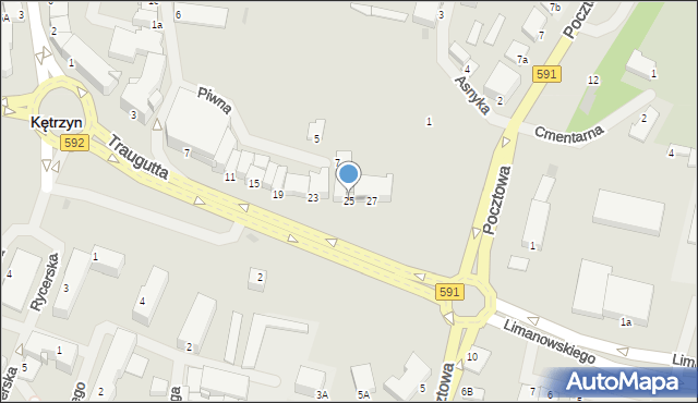 Kętrzyn, Traugutta Romualda, gen., 25, mapa Kętrzyn