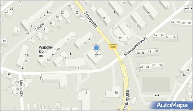 Koszalin, Traugutta Romualda, gen., 26, mapa Koszalina