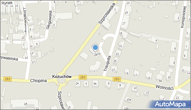 Kożuchów, Traugutta Romualda, gen., 1A, mapa Kożuchów