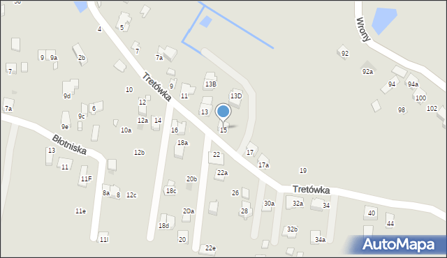 Kraków, Tretówka, 15, mapa Krakowa