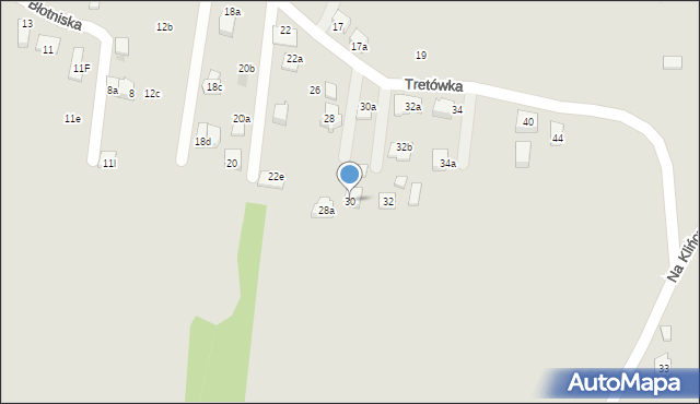 Kraków, Tretówka, 30, mapa Krakowa