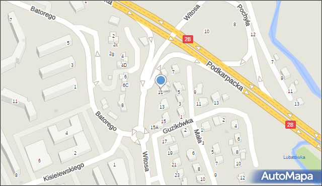 Krosno, Traugutta Romualda, gen., 11, mapa Krosna