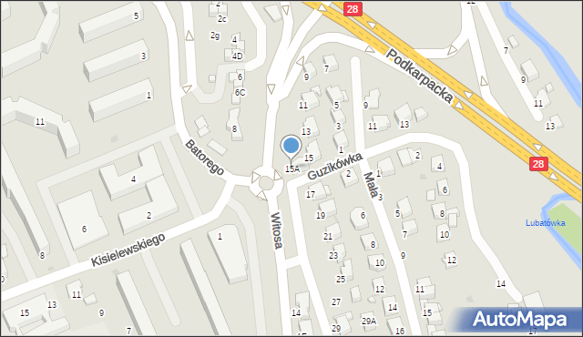 Krosno, Traugutta Romualda, gen., 15A, mapa Krosna