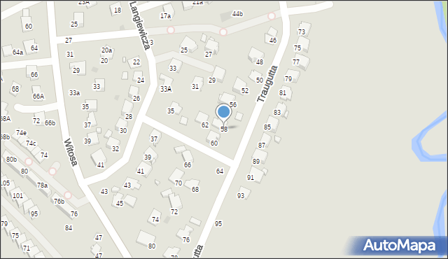Krosno, Traugutta Romualda, gen., 58, mapa Krosna