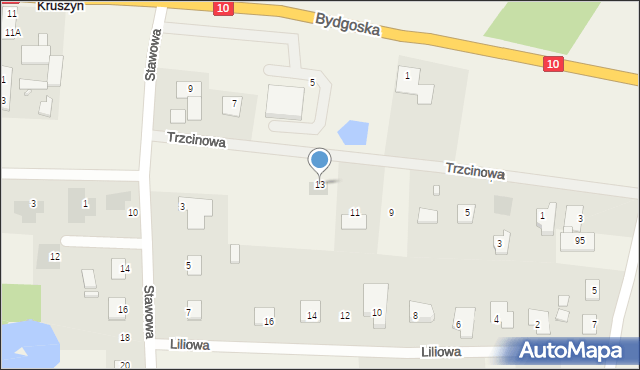 Kruszyn, Trzcinowa, 13, mapa Kruszyn