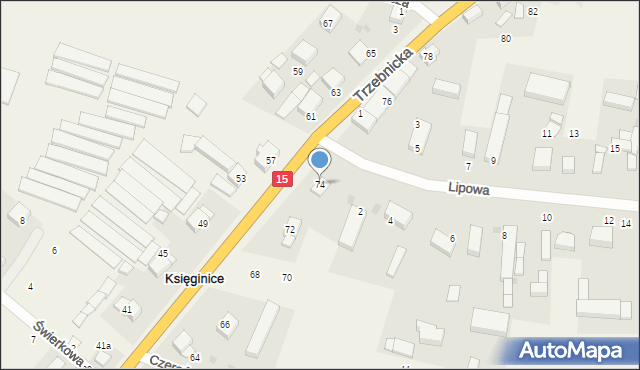 Księginice, Trzebnicka, 74, mapa Księginice