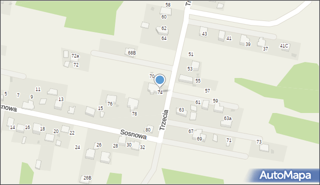 Młoszowa, Trzecia, 74, mapa Młoszowa