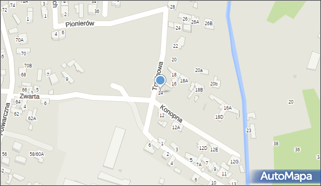 Radom, Trzcinowa, 14, mapa Radomia