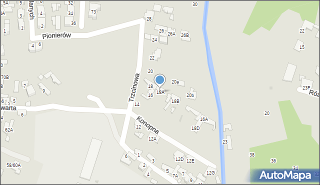 Radom, Trzcinowa, 18A, mapa Radomia