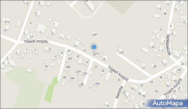 Rybnik, Trzech Krzyży, 13, mapa Rybnika