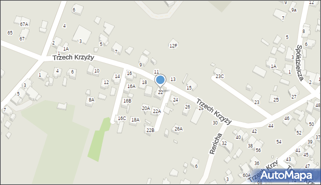 Rybnik, Trzech Krzyży, 22, mapa Rybnika