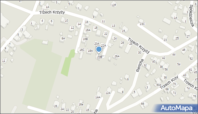 Rybnik, Trzech Krzyży, 22B, mapa Rybnika