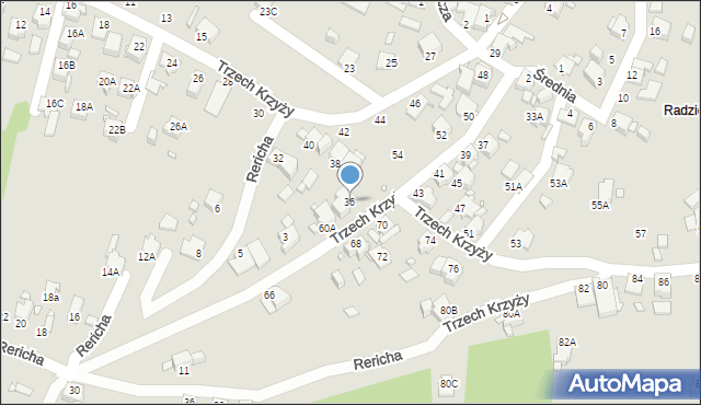 Rybnik, Trzech Krzyży, 36, mapa Rybnika