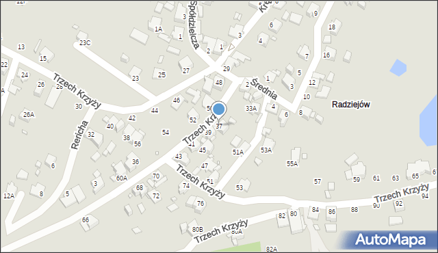 Rybnik, Trzech Krzyży, 37, mapa Rybnika