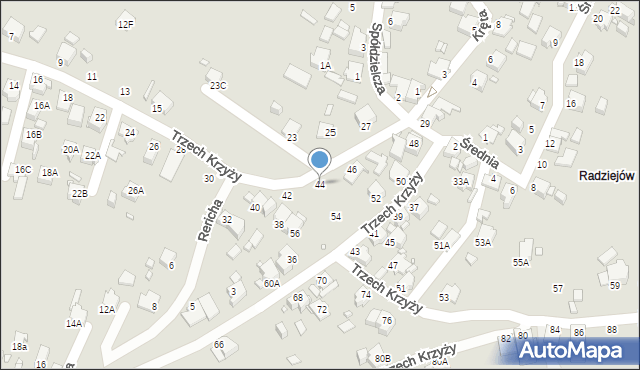 Rybnik, Trzech Krzyży, 44, mapa Rybnika