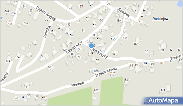 Rybnik, Trzech Krzyży, 74, mapa Rybnika