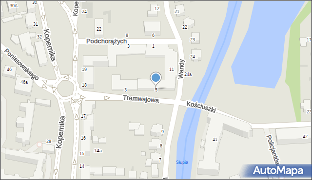 Słupsk, Tramwajowa, 5, mapa Słupska