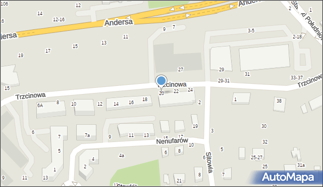 Toruń, Trzcinowa, 20, mapa Torunia