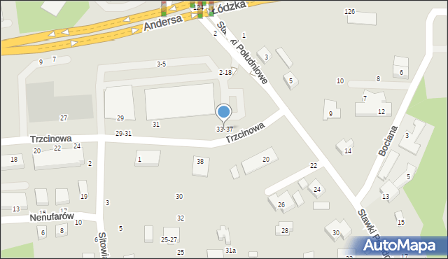 Toruń, Trzcinowa, 33-37, mapa Torunia