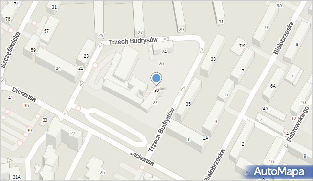 Warszawa, Trzech Budrysów, 30, mapa Warszawy