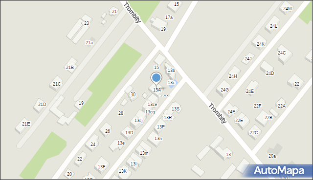 Warszawa, Trombity, 13A, mapa Warszawy