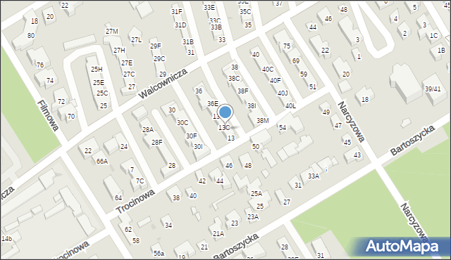 Warszawa, Trocinowa, 13B, mapa Warszawy