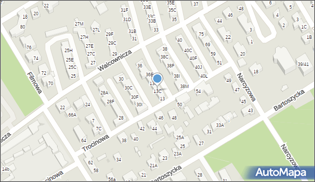 Warszawa, Trocinowa, 13C, mapa Warszawy