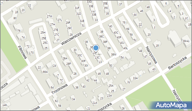 Warszawa, Trocinowa, 13D, mapa Warszawy
