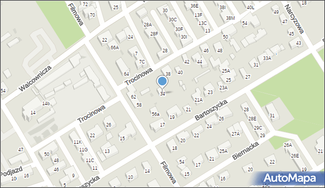 Warszawa, Trocinowa, 34, mapa Warszawy