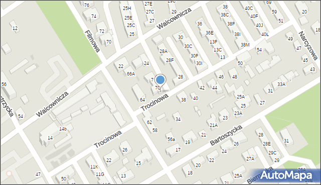 Warszawa, Trocinowa, 7e, mapa Warszawy