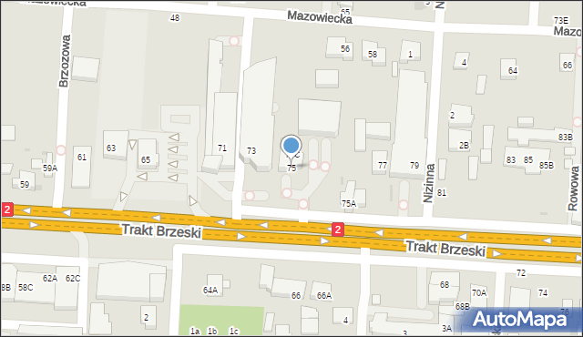 Warszawa, Trakt Brzeski, 75, mapa Warszawy
