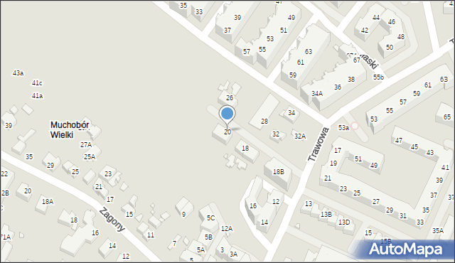 Wrocław, Trawowa, 20, mapa Wrocławia