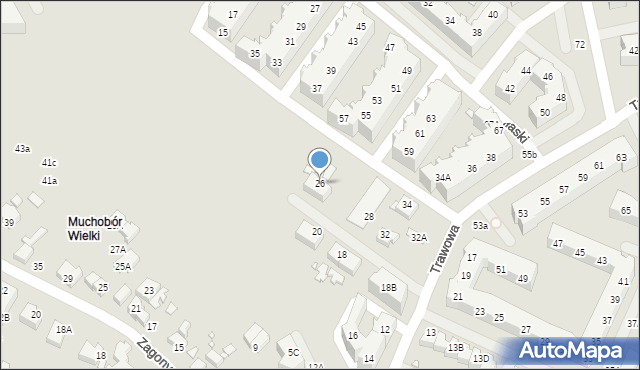 Wrocław, Trawowa, 26, mapa Wrocławia