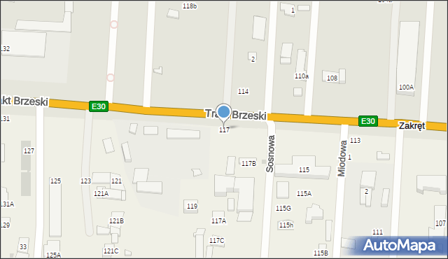 Zakręt, Trakt Brzeski, 117, mapa Zakręt