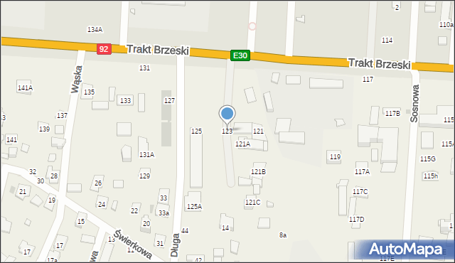 Zakręt, Trakt Brzeski, 123, mapa Zakręt