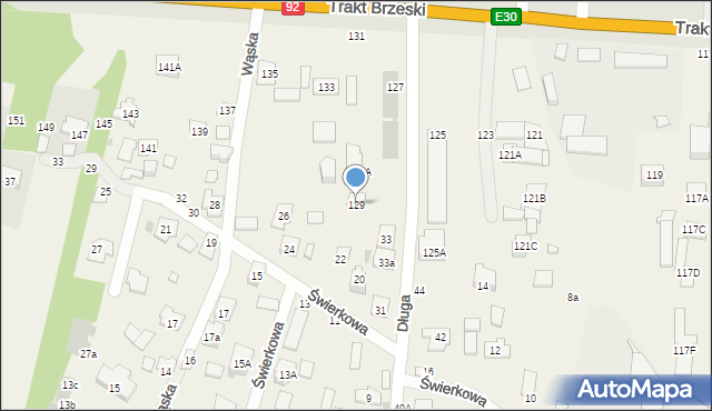 Zakręt, Trakt Brzeski, 129, mapa Zakręt