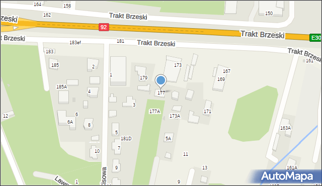 Zakręt, Trakt Brzeski, 177, mapa Zakręt