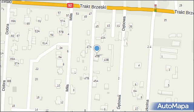 Zakręt, Trakt Brzeski, 45B, mapa Zakręt