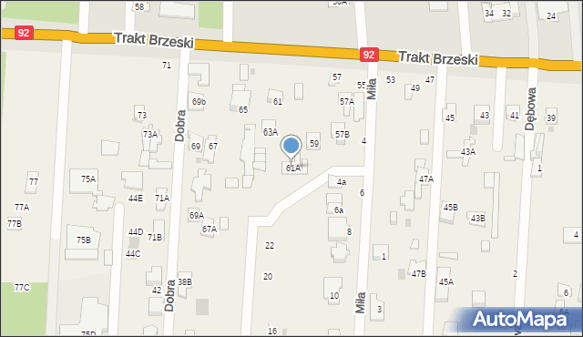 Zakręt, Trakt Brzeski, 61A, mapa Zakręt