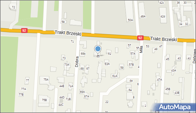 Zakręt, Trakt Brzeski, 65, mapa Zakręt