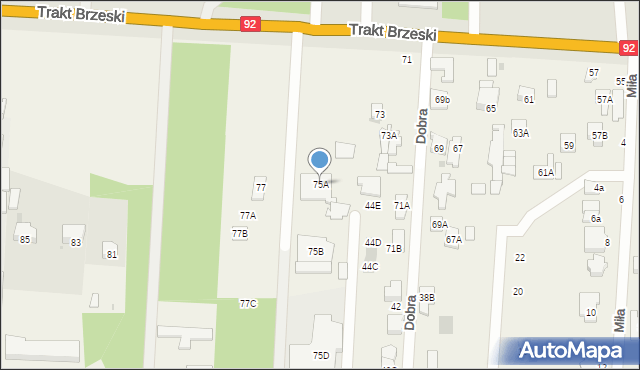 Zakręt, Trakt Brzeski, 75A, mapa Zakręt
