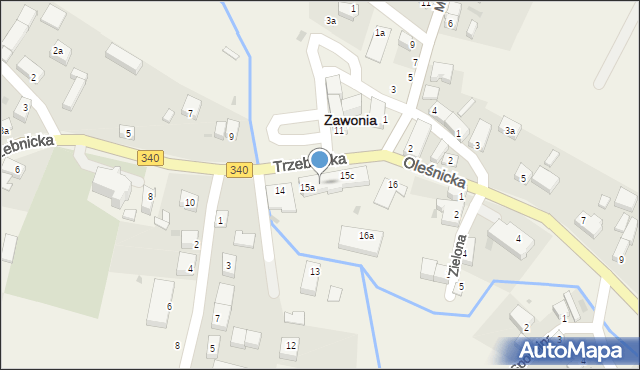 Zawonia, Trzebnicka, 15b, mapa Zawonia