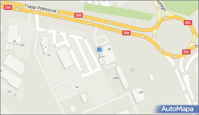 Zielona Góra, Trasa Północna, 1c, mapa Zielona Góra