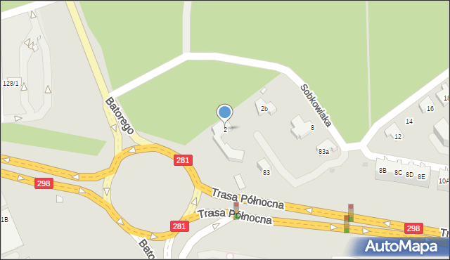 Zielona Góra, Trasa Północna, 2, mapa Zielona Góra